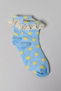 Printed Ruffle Foldover Sock