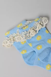 Printed Ruffle Foldover Sock