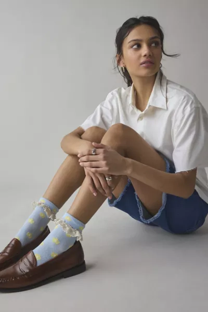 Printed Ruffle Foldover Sock