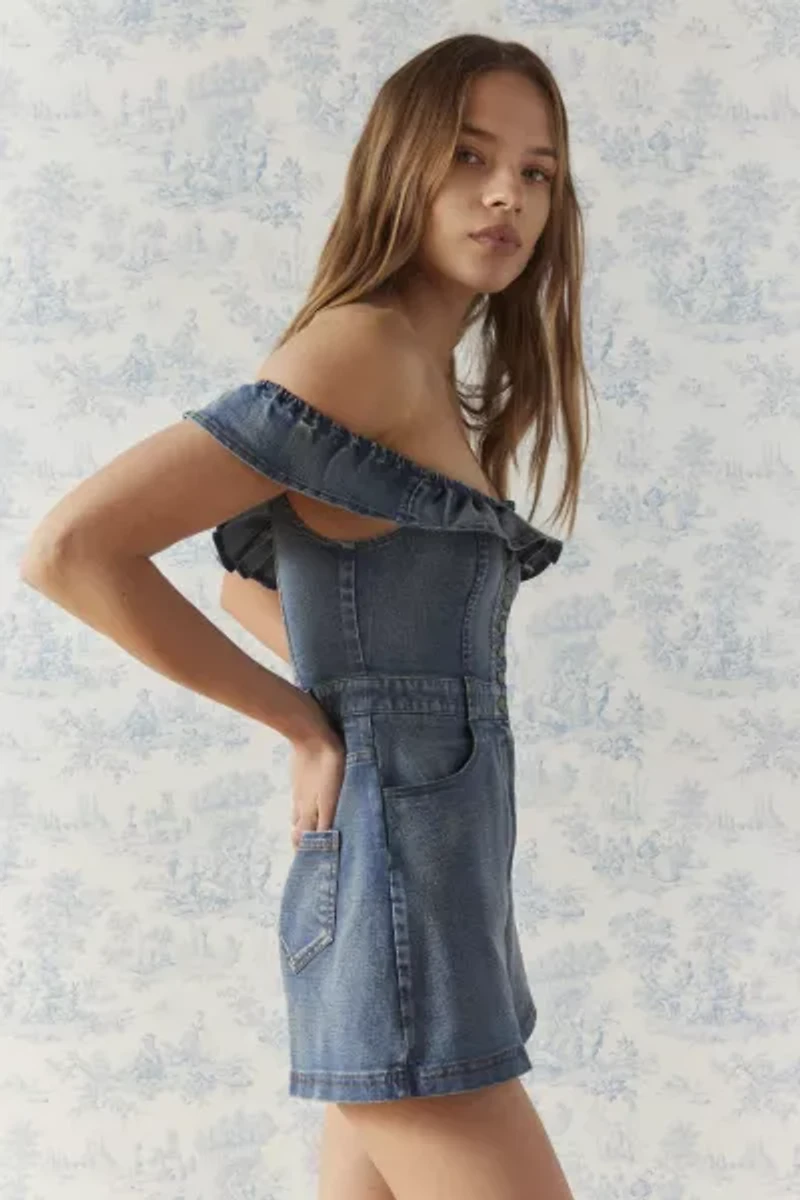 Jeena Denim Off-The-Shoulder Romper