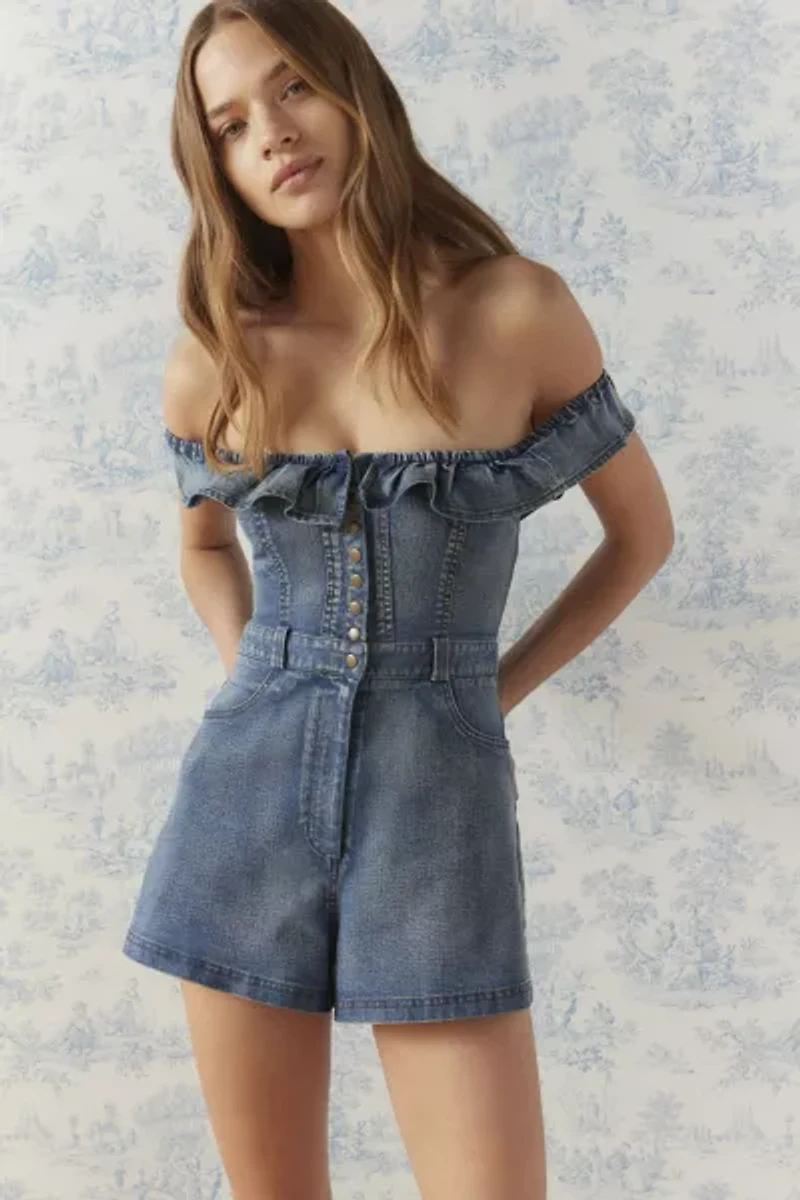 Jeena Denim Off-The-Shoulder Romper