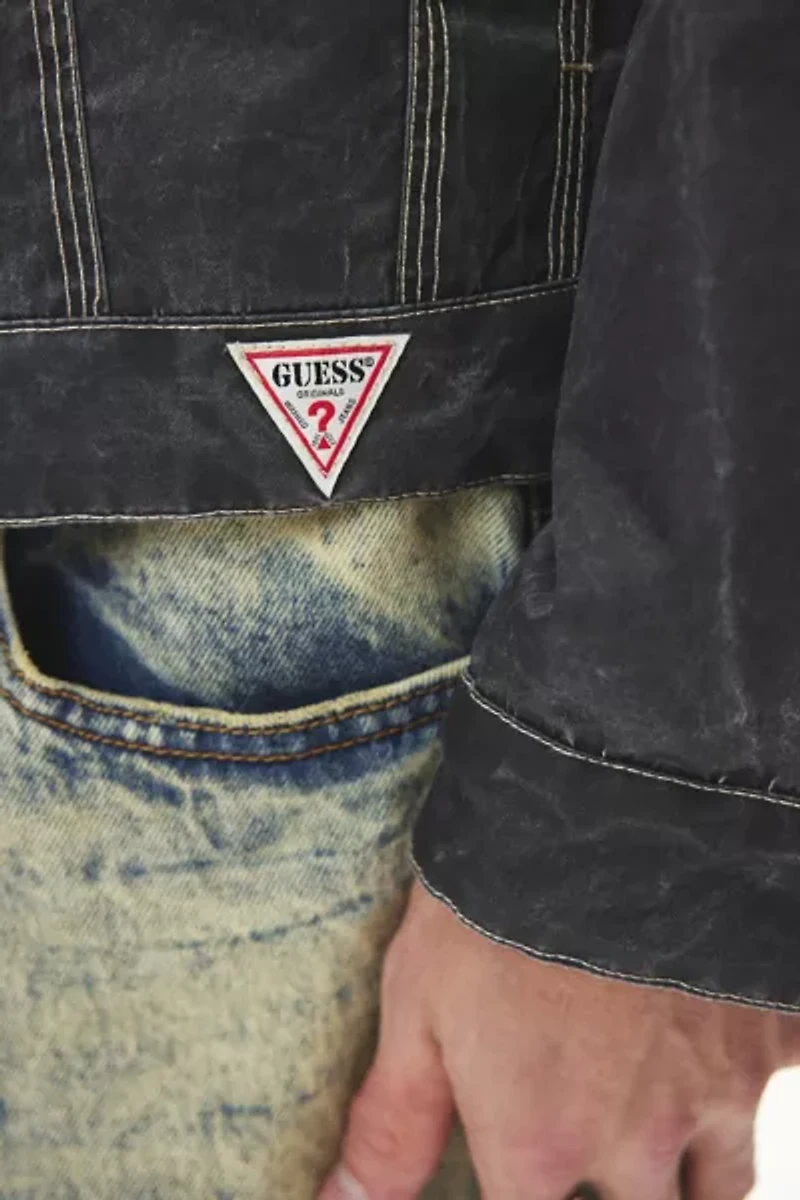 GUESS ORIGINALS Washed Denim Printed Nylon Trucker Jacket