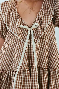For Love & Lemons Gingerbread Gingham Mini Dress