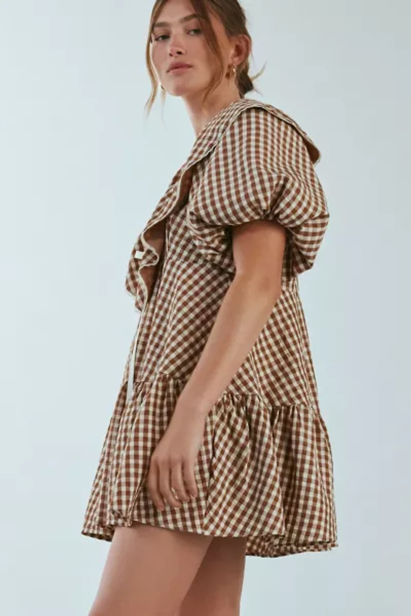 For Love & Lemons Gingerbread Gingham Mini Dress