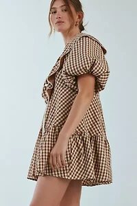 For Love & Lemons Gingerbread Gingham Mini Dress