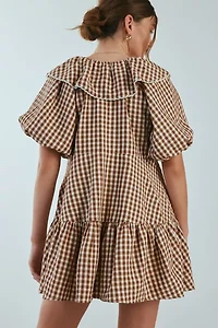 For Love & Lemons Gingerbread Gingham Mini Dress