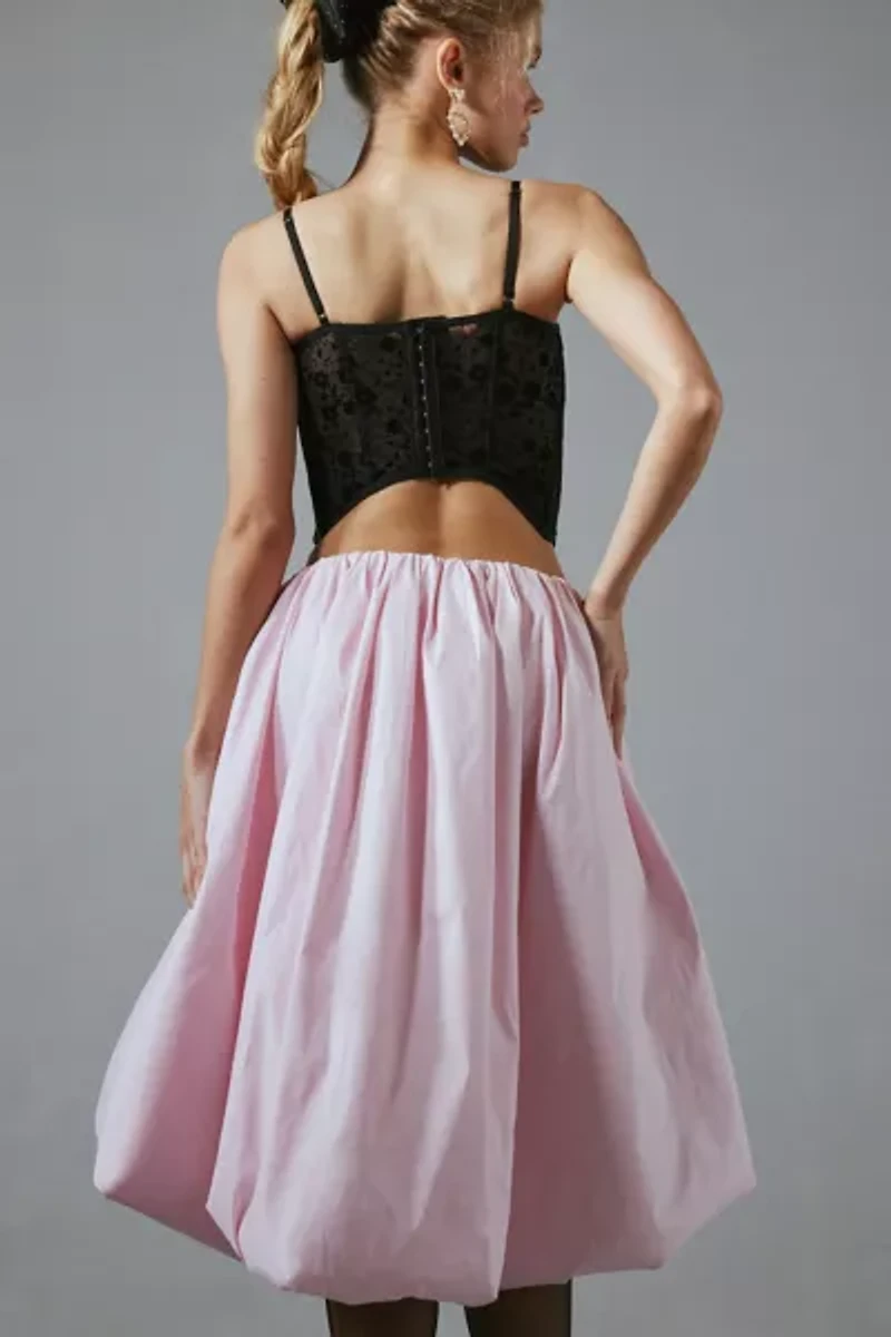 For Love & Lemons Anya High-Low Taffeta Bubble Midi Skirt