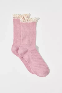 Lace-Trim Waffle Knit Sock
