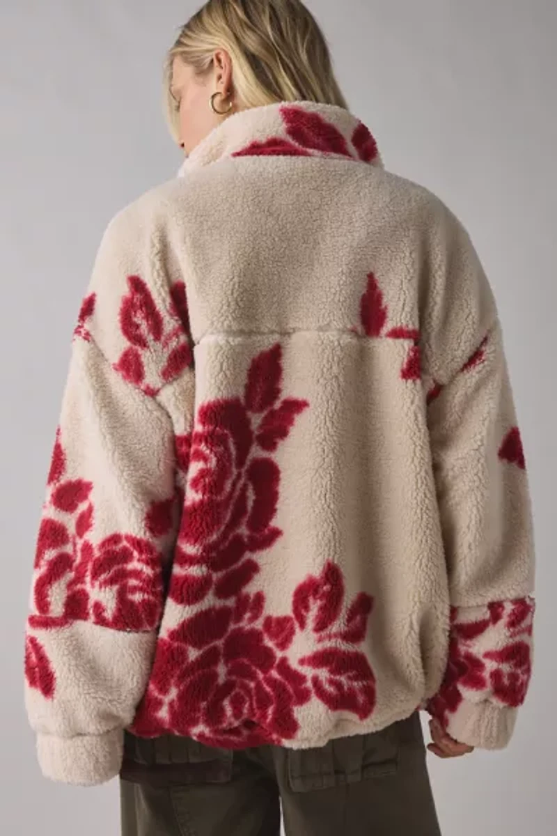 BDG Mae Printed Piled Fleece Zip-Up Jacket