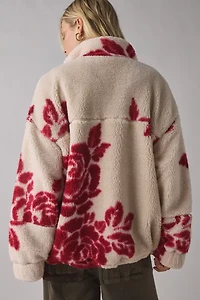 BDG Mae Printed Piled Fleece Zip-Up Jacket