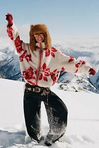 BDG Mae Printed Piled Fleece Zip-Up Jacket