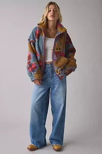 BDG Mae Printed Piled Fleece Zip-Up Jacket