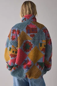 BDG Mae Printed Piled Fleece Zip-Up Jacket