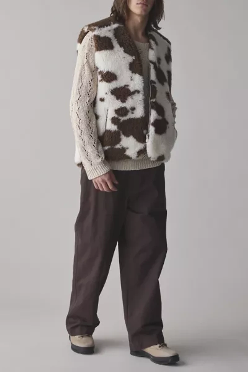 LC23 Cow Print Faux Fur Zip Front Vest