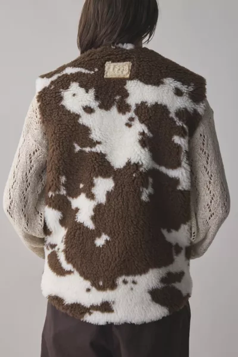 LC23 Cow Print Faux Fur Zip Front Vest