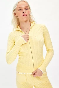 Frankies Bikinis Carter Cable Knit Zip-Up Sweater