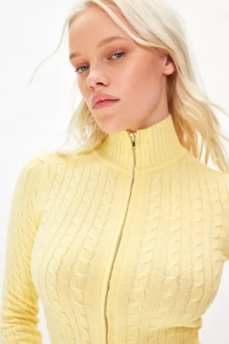 Frankies Bikinis Carter Cable Knit Zip-Up Sweater