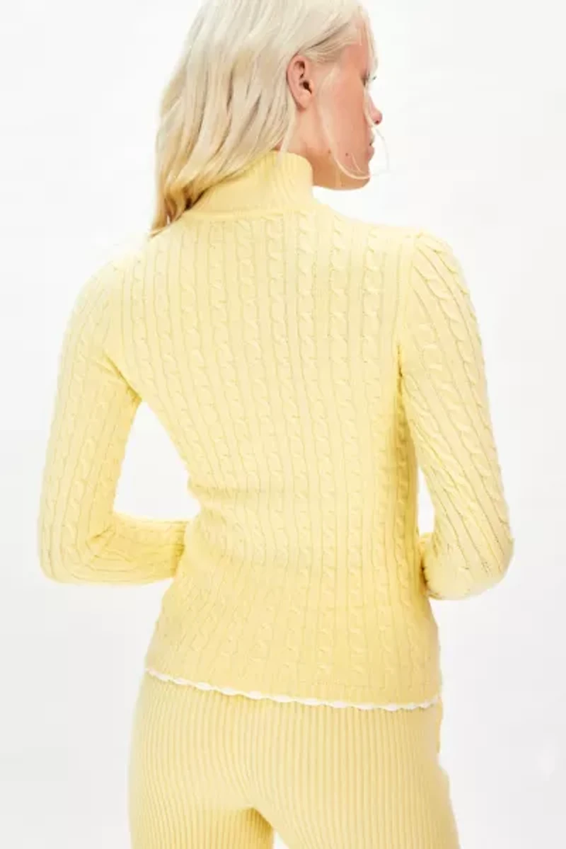 Frankies Bikinis Carter Cable Knit Zip-Up Sweater