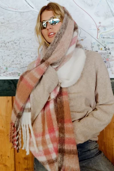 Plaid Woven Fringe Scarf