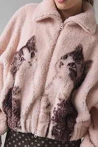 Kimchi Blue Snow Bunny Printed Piled Fleece Zip-Up Jacket