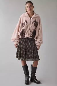 Kimchi Blue Snow Bunny Printed Piled Fleece Zip-Up Jacket