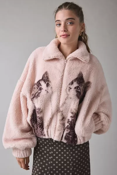 Kimchi Blue Snow Bunny Printed Piled Fleece Zip-Up Jacket