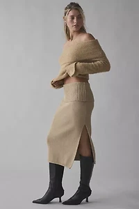House Of Sunny Courtney Towelling Foldiver Knit Midi Skirt