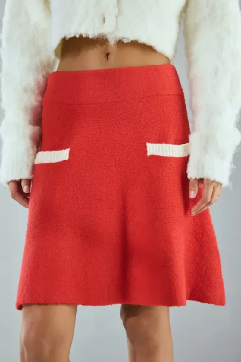 Neon Rose Contrast Trim Sweater Mini Skirt
