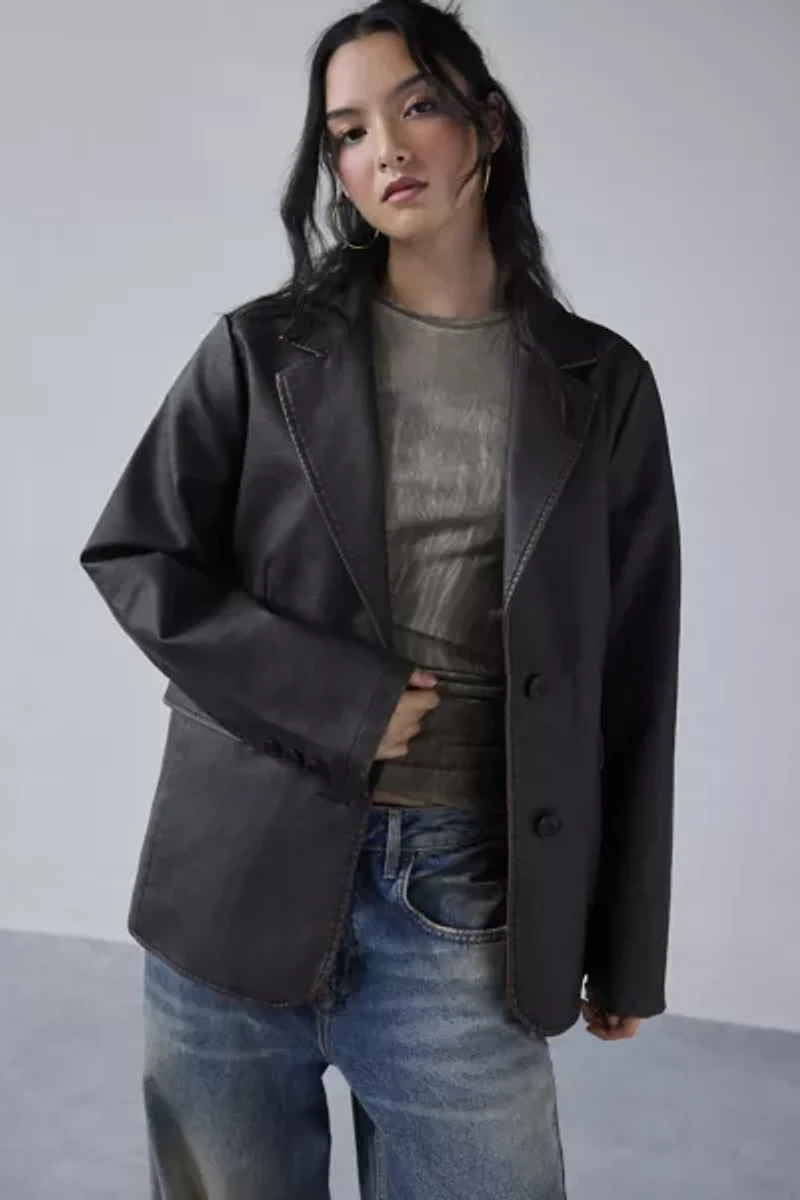 Silence + Noise Lexi Oversized Faux Leather Blazer