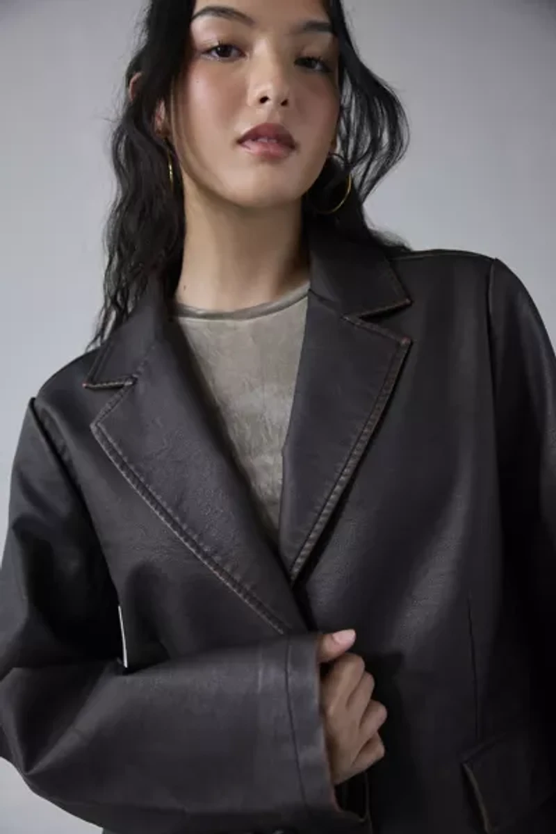 Silence + Noise Lexi Oversized Faux Leather Blazer