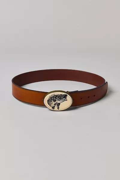 Fish-Printed Oval Buckle Leather Belt