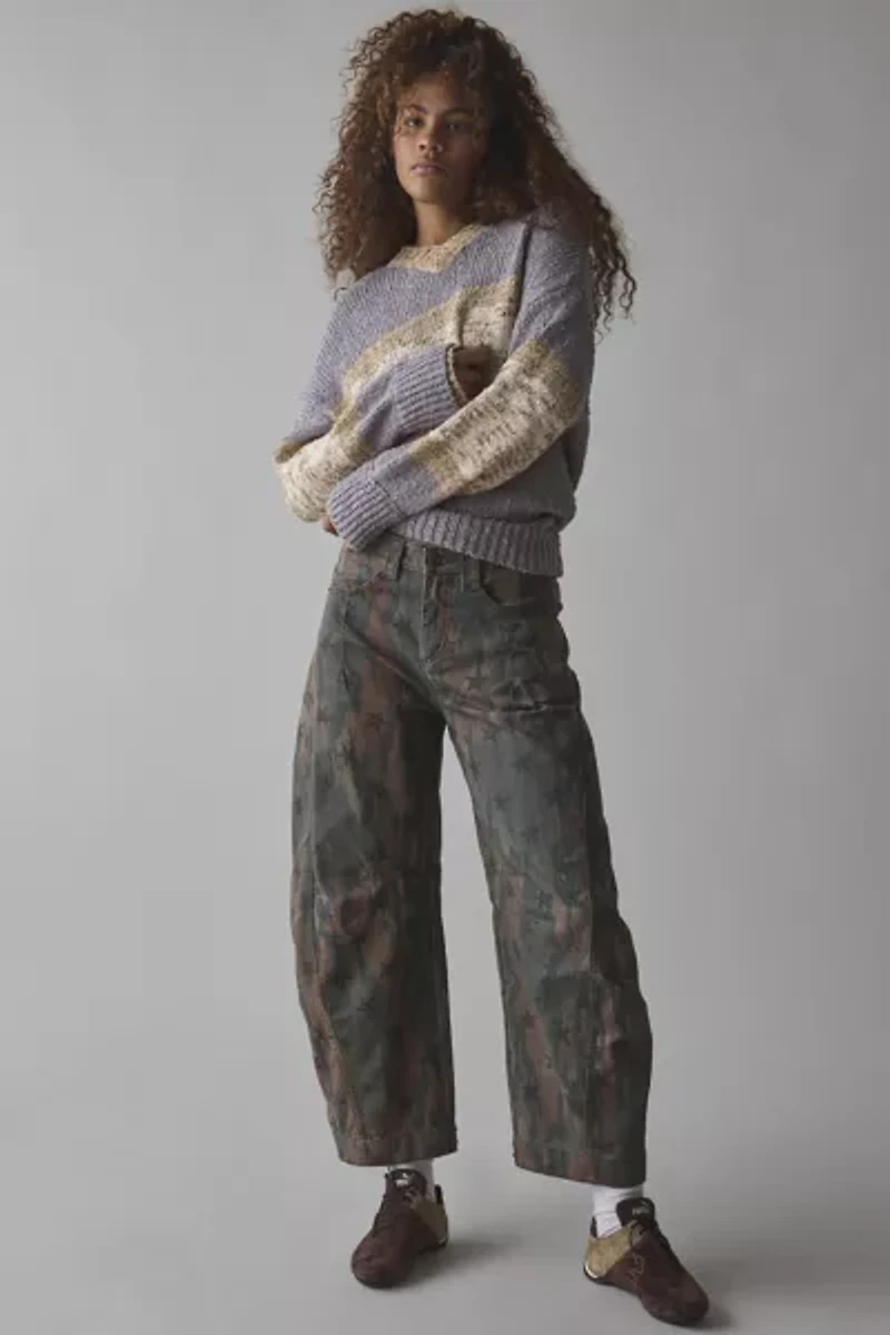 BDG Van Striped Oversized V-Neck Dad Sweater