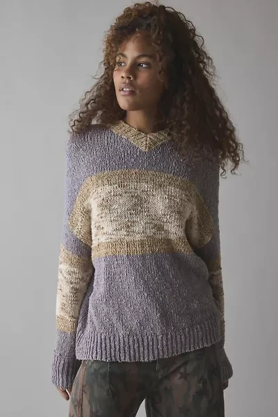 BDG Van Striped Oversized V-Neck Dad Sweater