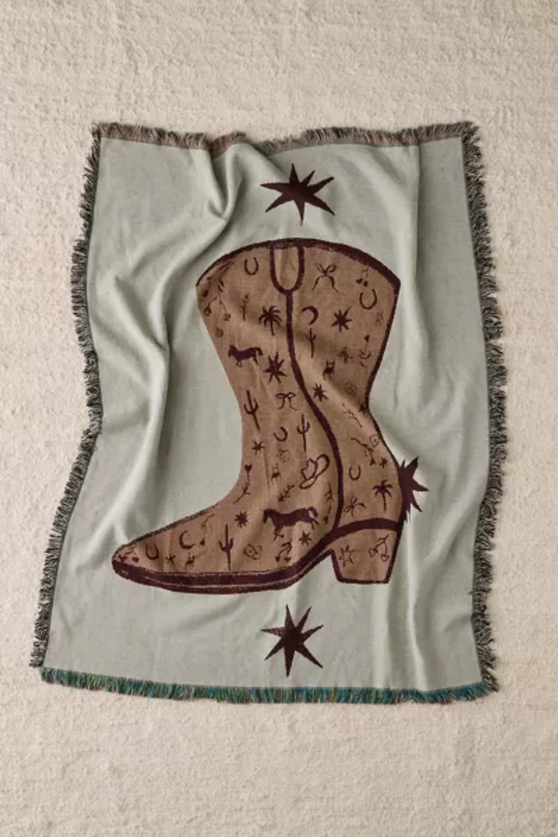 Tuft Luck UO Exclusive Doodle Boot Tapestry Throw Blanket