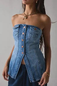 Wrangler Denim Bustier Button-Front Strapless Top
