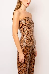 AMY LYNN Faux Leather Snakeskin Bandeau Top