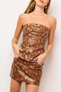 AMY LYNN Faux Leather Snakeskin Bandeau Top