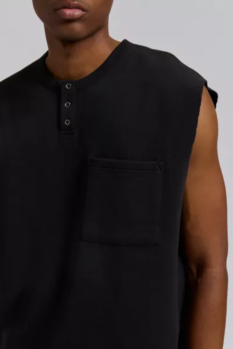 BDG Raw Cut Sleeveless Pocket Henley Tee