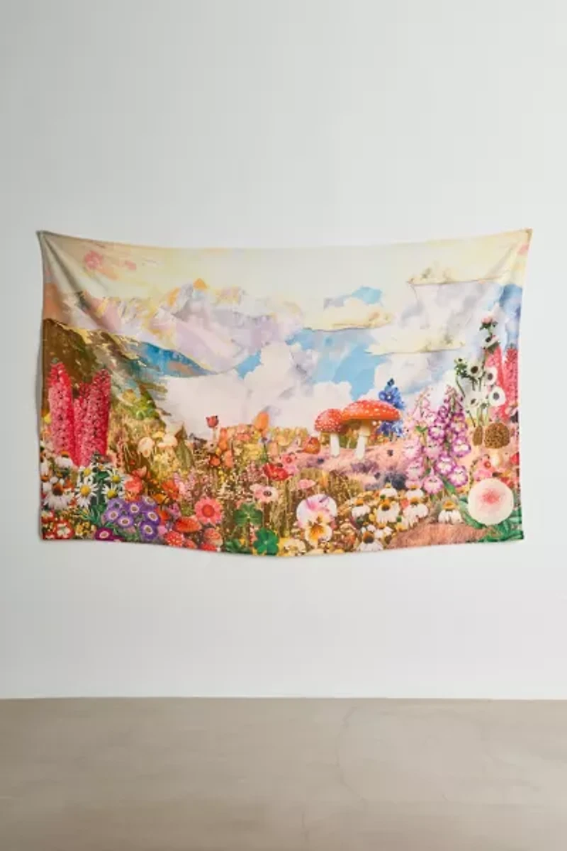 Collage Blooms Floral Mushroom Printed Tapestry