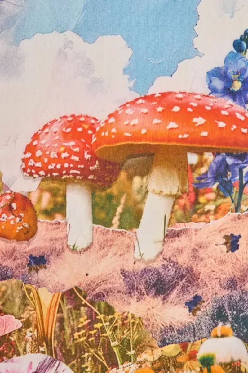 Collage Blooms Floral Mushroom Printed Tapestry