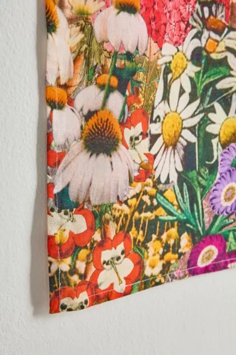 Collage Blooms Floral Mushroom Printed Tapestry
