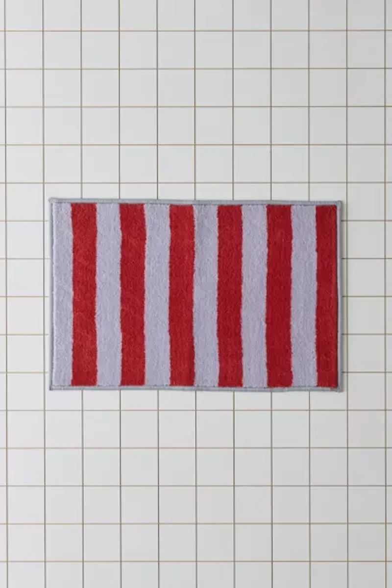 Awning Stripe Plush Printed Bath Mat