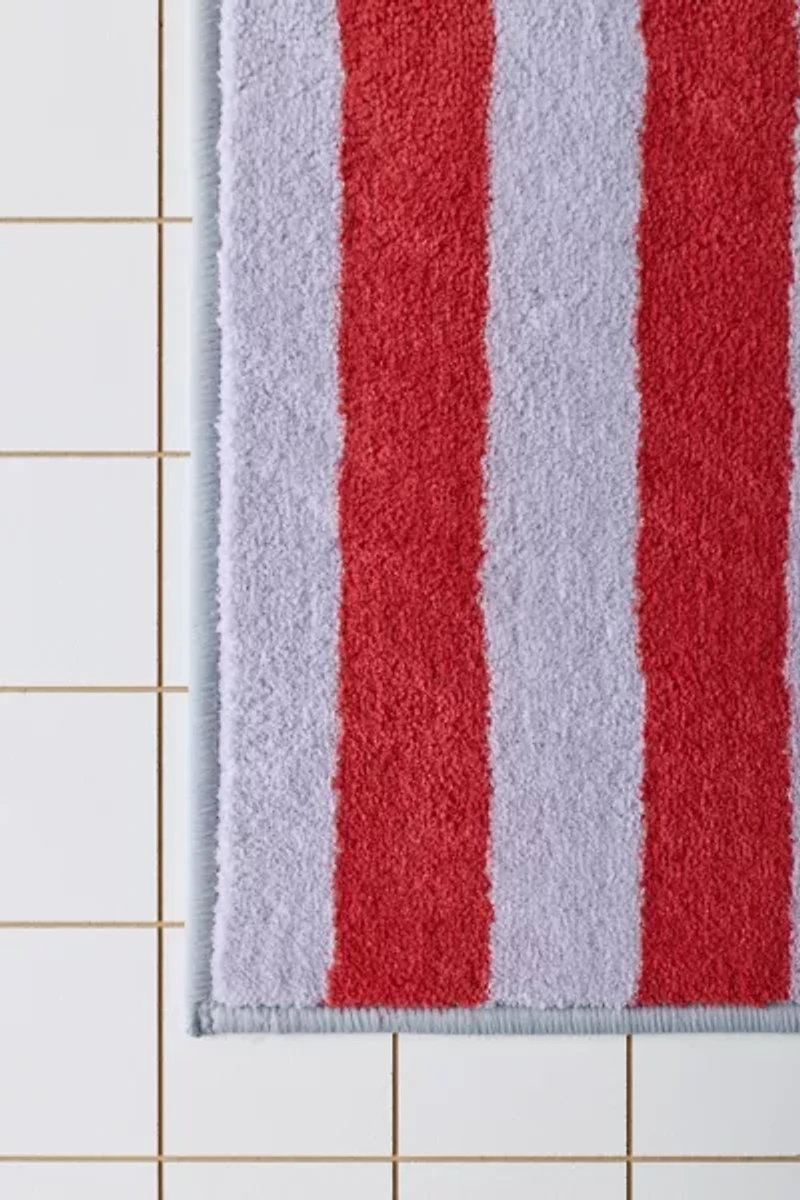 Awning Stripe Plush Printed Bath Mat