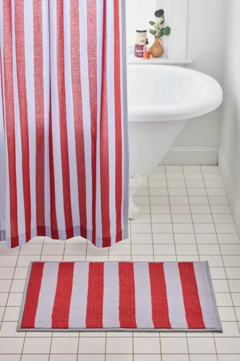 Awning Stripe Plush Printed Bath Mat