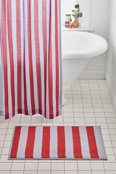 Awning Stripe Plush Printed Bath Mat