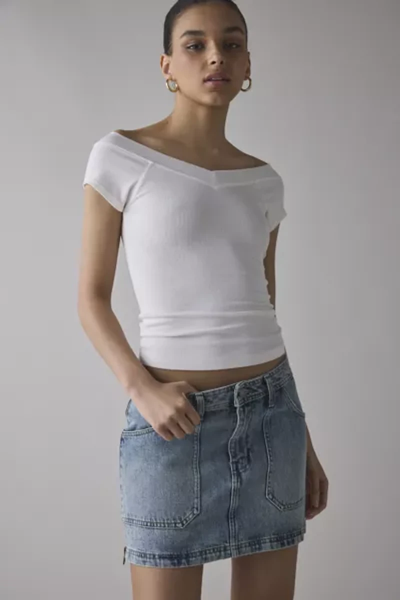 GUESS ORIGINALS Side-Zip Denim Mini Skirt