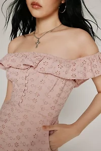 Jeena Eyelet Off-The-Shoulder Romper