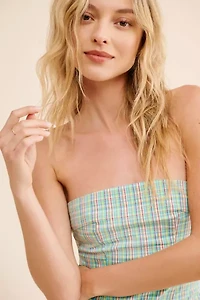 BDG Plaid Bow-Back Strapless Mini Dress