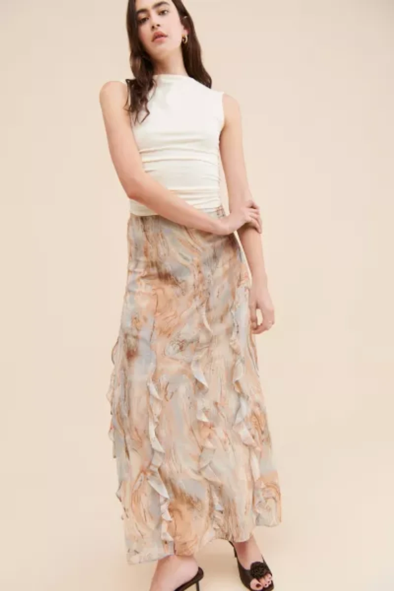 Moon River Ruffle Detail Maxi Skirt