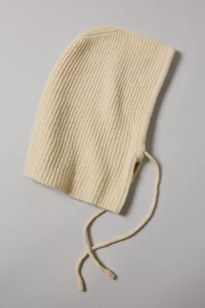 Ribbed Knit Tie Hood Balaclava